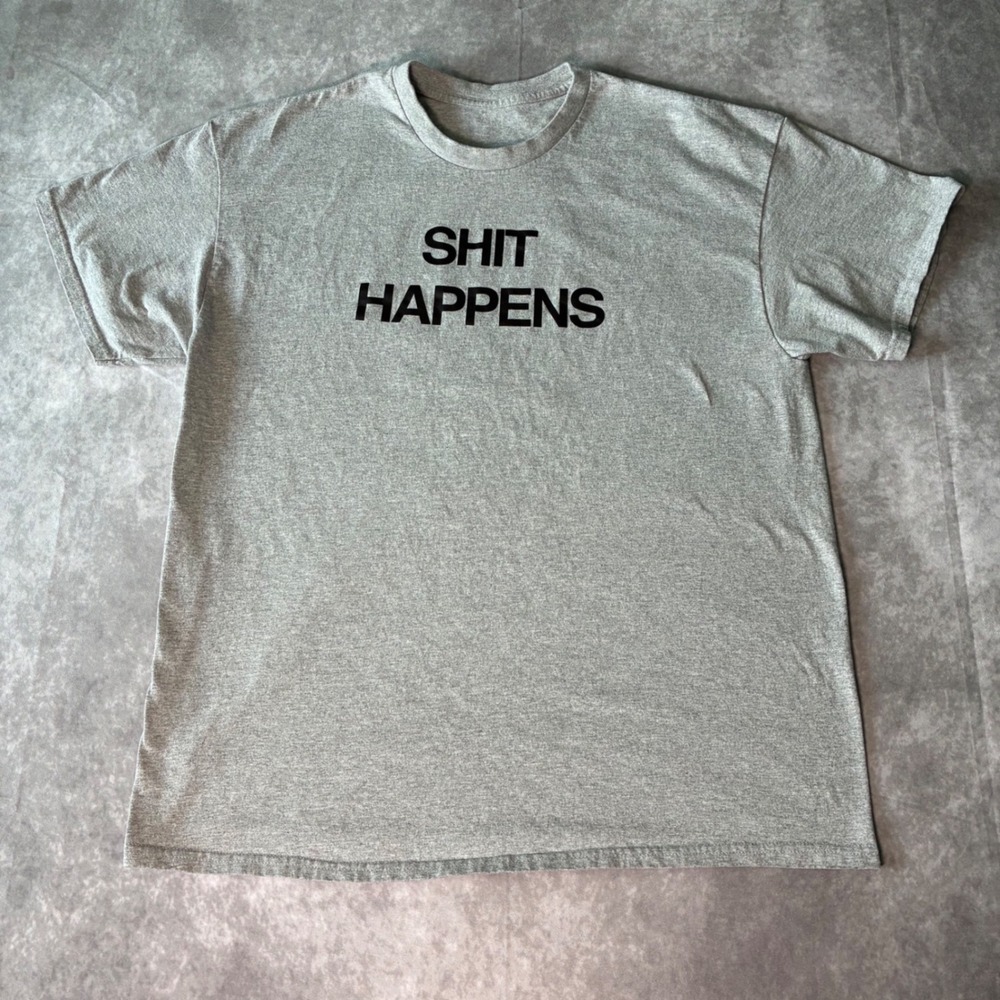 Shit Happens When You Party Naked Graphic T-Shirt Gray Mens XL Humor Tee frat